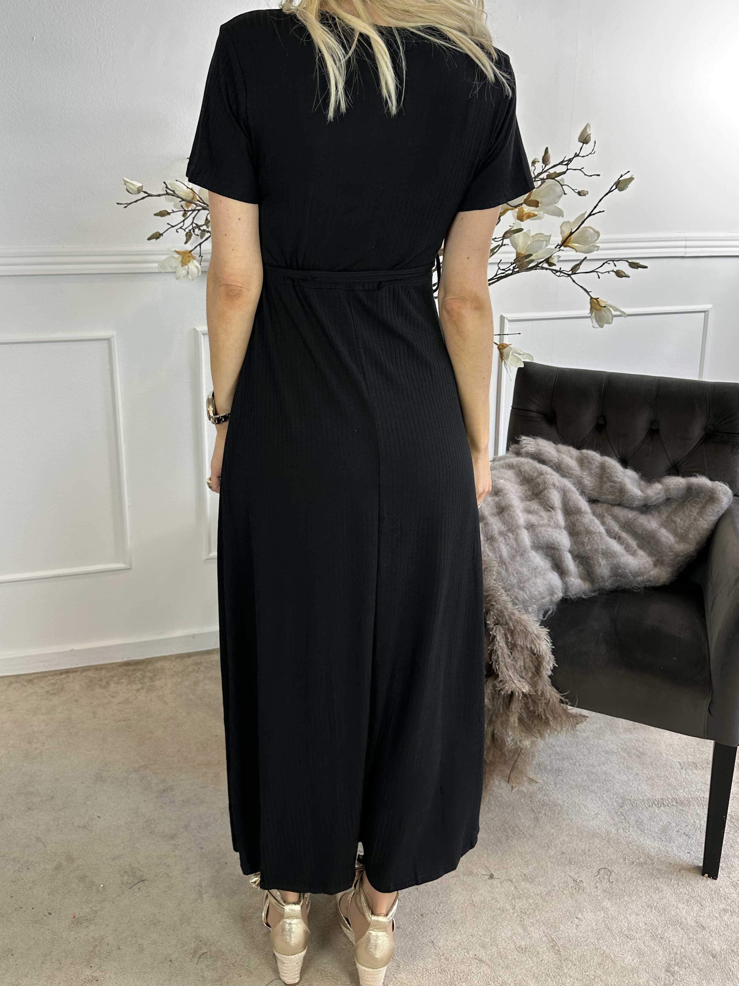 Elene - Lang kjole med bindebånd i taljen